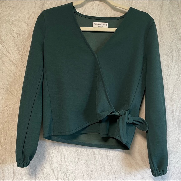 Madewell Crepe Wrap Top in Forest Green - Picture 2 of 8